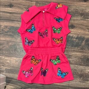Queen of sparkles butterfly hot pink set skort and top NWT xs